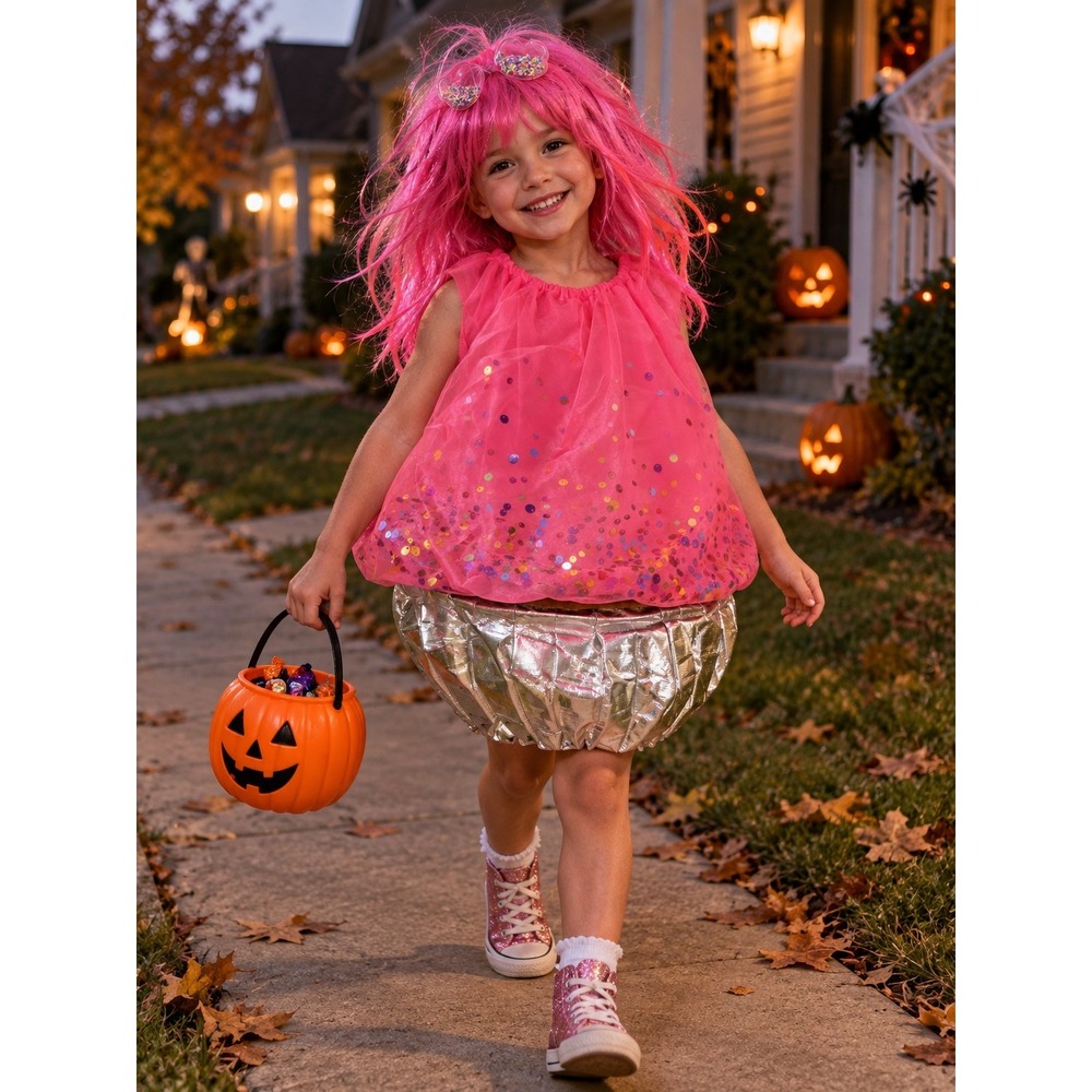 Fun of a Kind Pink Sequin Cupcake Costume Toddler Girls Size 3T Silver Metallic